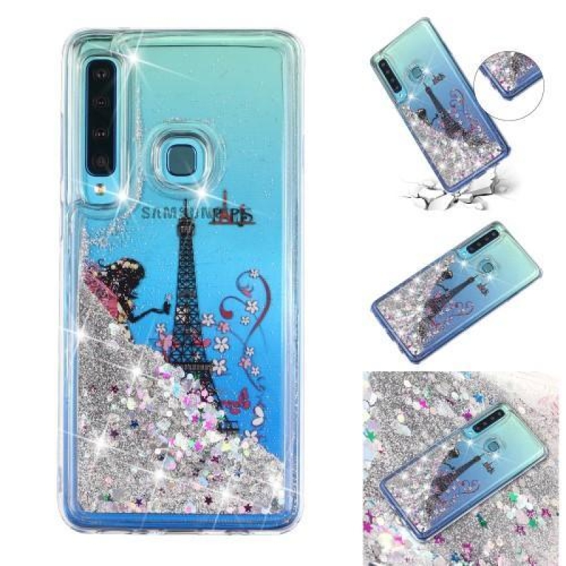 Gitter homokóra zselés tok Samsung Galaxy A9 készülékhez - lány és eiffel-torony