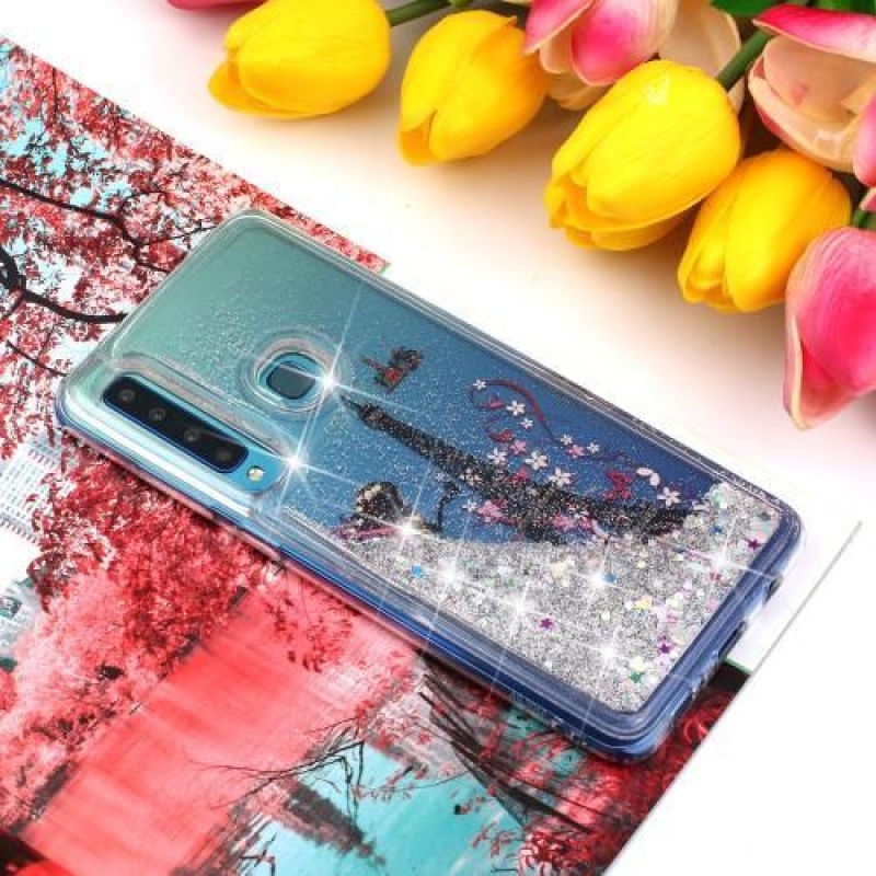 Gitter homokóra zselés tok Samsung Galaxy A9 készülékhez - lány és eiffel-torony