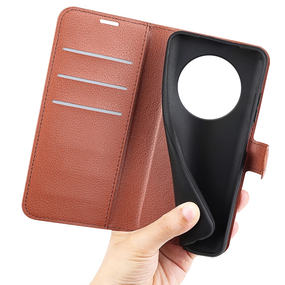 Litchi könyvtáska a Realme 14 Pro+ 5G készülékhez - barna