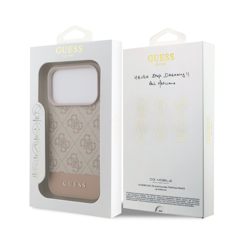 Guess PU 4G csíkos hátlap iPhone 17 Pro rózsaszínhez