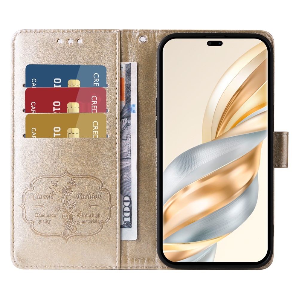 Virágos könyv tok a Honor Magic 7 Lite 5G számára - arany színben