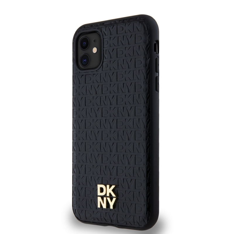 DKNY PU bőr Ismétlődő mintás Stack Logo Magsafe hátlap iPhone 11 Fekete