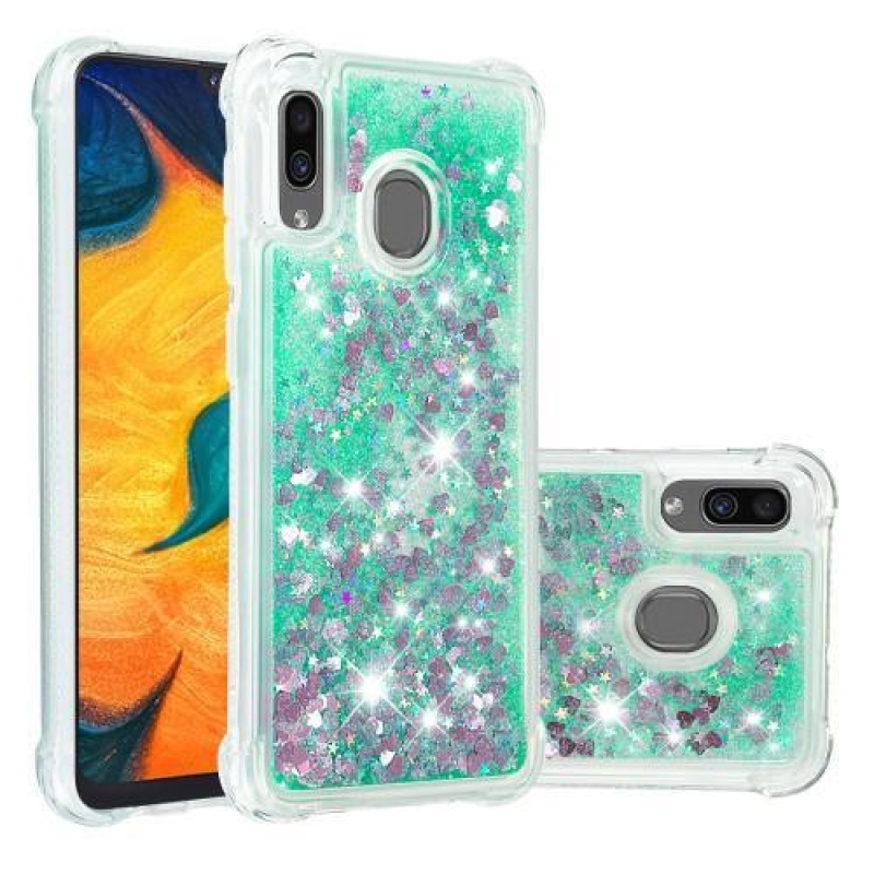 Glitter zselés tok Samsung Galaxy A30 / A20 készülékhez - ciánkék színben