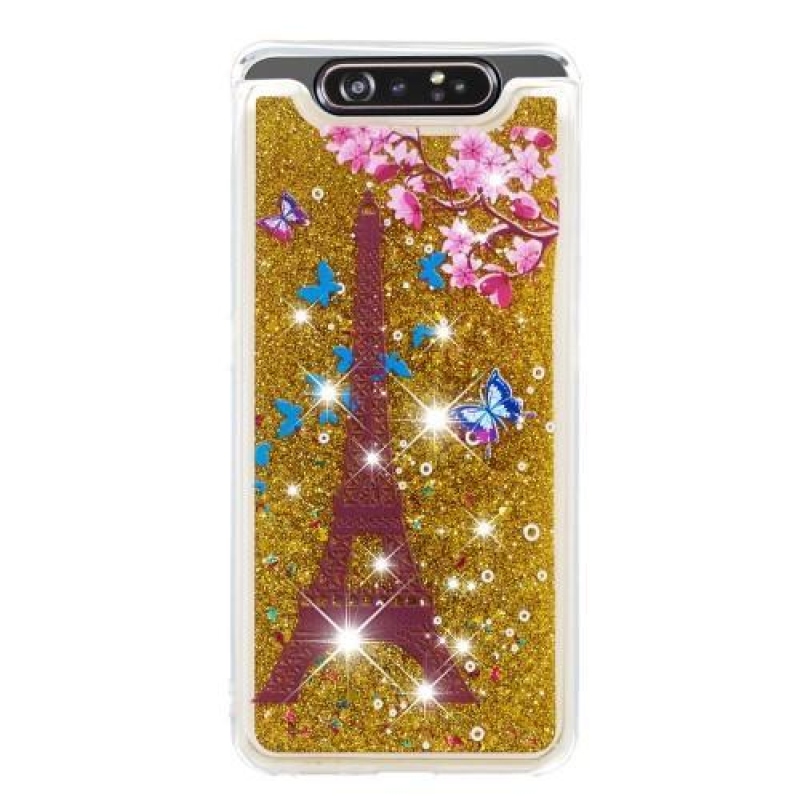 Glitter zselés tok mobil Samsung Galaxy A80 - Eiffel torony