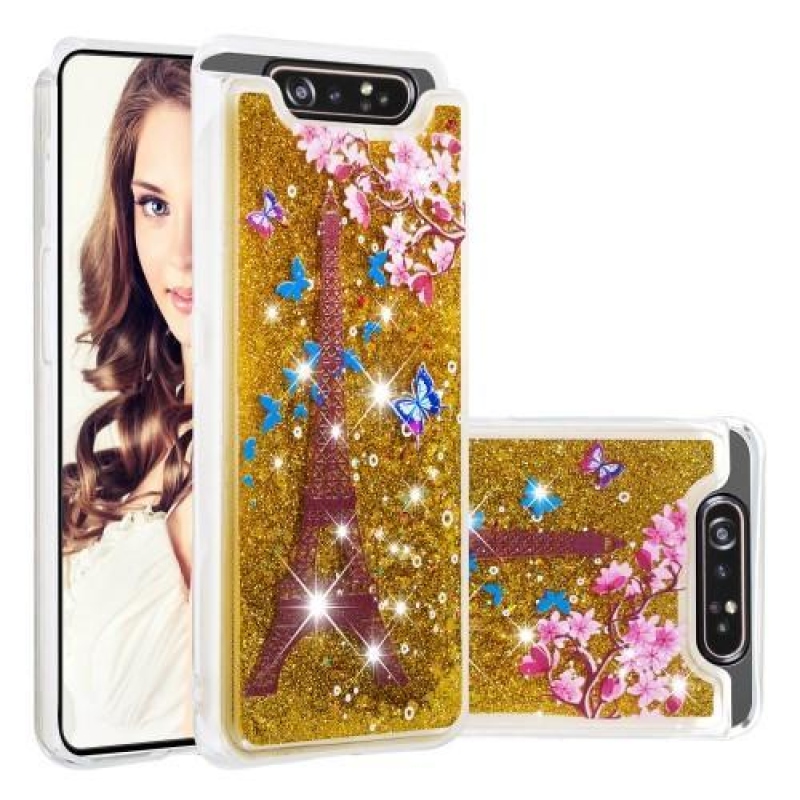 Glitter zselés tok mobil Samsung Galaxy A80 - Eiffel torony