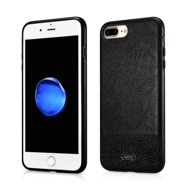 Csillogó zselés tok PU bőr hátlappal iPhone 7 Plus és 8 Plus készülékhez - fekete