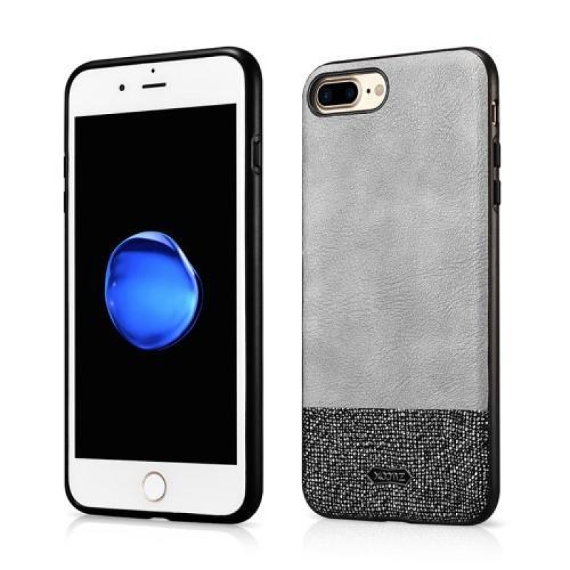 Csillogó zselés tok PU bőr hátlappal iPhone 7 Plus és 8 Plus készülékhez - szürke