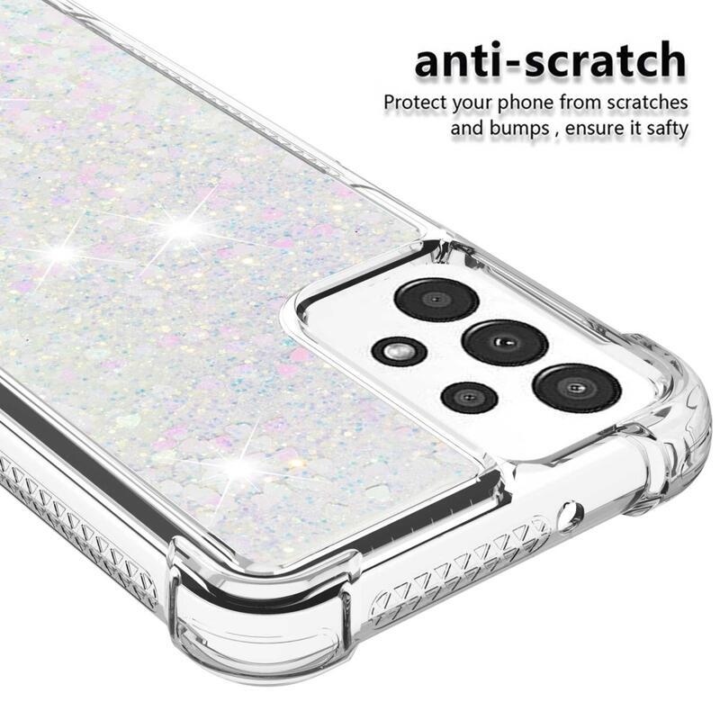 Glitter zselés homokóra tok Samsung Galaxy A13 4G készülékhez - rózsaszín/ezüst/szív