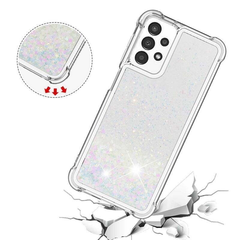 Glitter zselés homokóra tok Samsung Galaxy A13 4G készülékhez - rózsaszín/ezüst/szív