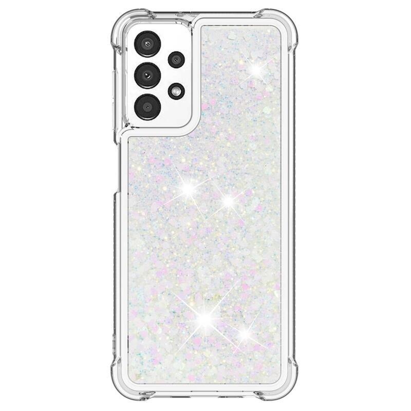 Glitter zselés homokóra tok Samsung Galaxy A13 4G készülékhez - rózsaszín/ezüst/szív