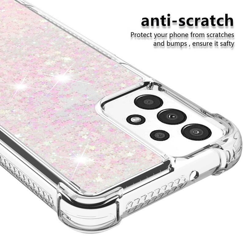 Glitter zselés homokóra hüvely Samsung Galaxy A13 4G - rózsaszín / csillagok