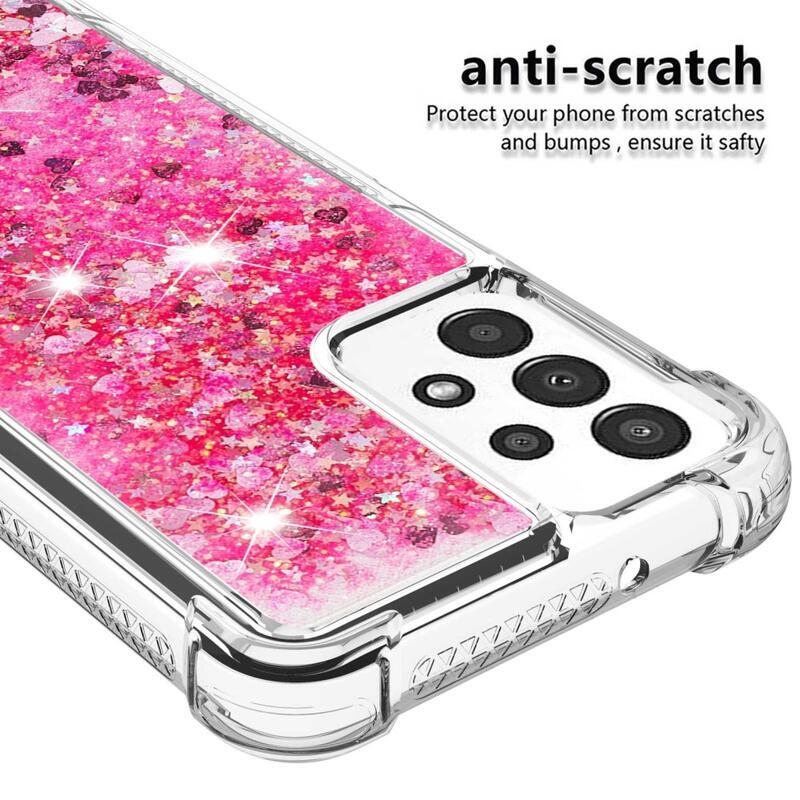 Glitter zselés homokóra hüvely Samsung Galaxy A13 4G - rózsaszín/szívek