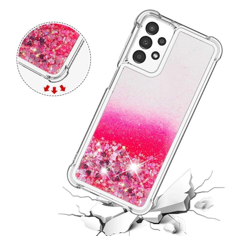 Glitter zselés homokóra hüvely Samsung Galaxy A13 4G - rózsaszín/szívek