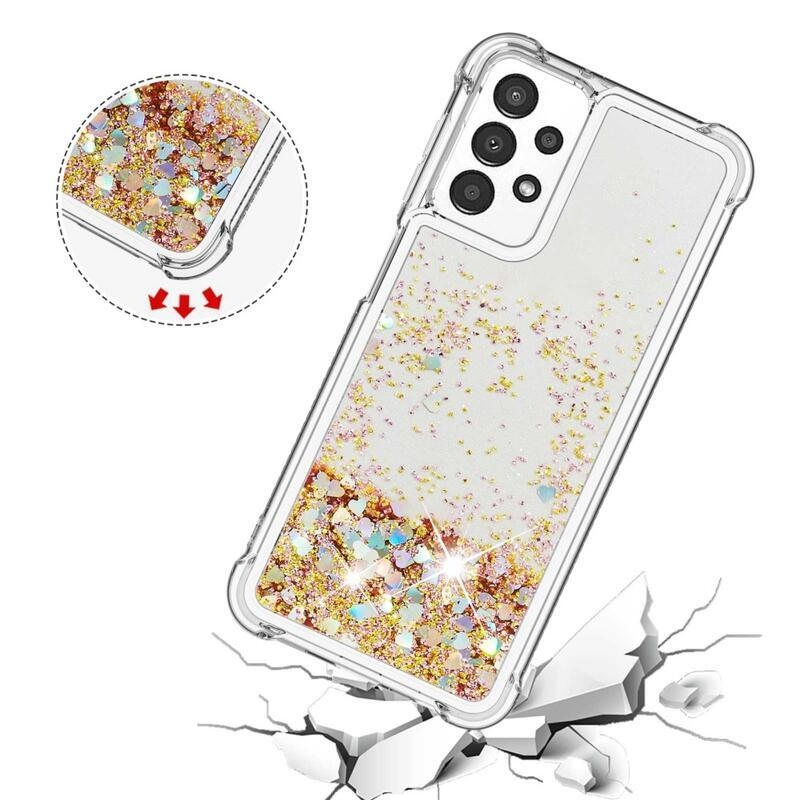 Glitter zselés homokóra hüvely Samsung Galaxy A13 4G - arany/szív