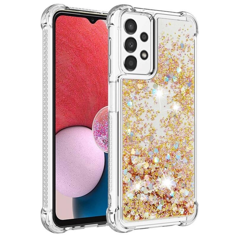Glitter zselés homokóra hüvely Samsung Galaxy A13 4G - arany/szív