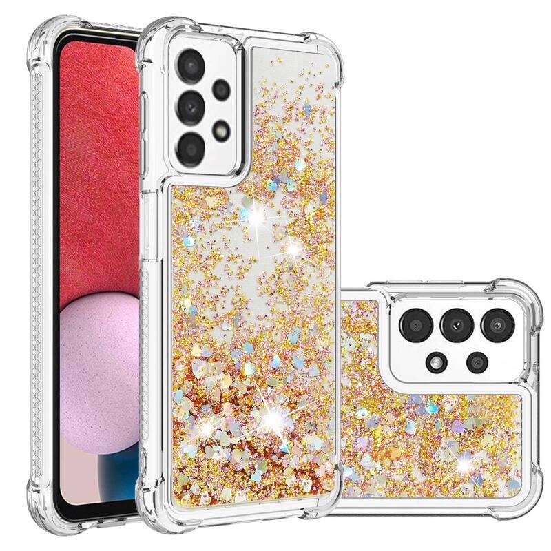 Glitter zselés homokóra hüvely Samsung Galaxy A13 4G - arany/szív