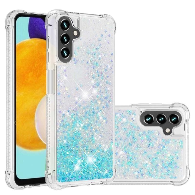 Glitter zselés homokóra tok Samsung Galaxy A13 5G/Galaxy A04s (164,7 x 76,7 x 9,1 mm) - kék/csillagok