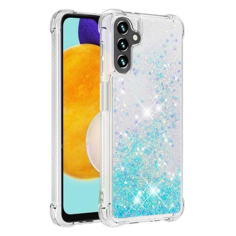 Glitter zselés homokóra tok Samsung Galaxy A13 5G/Galaxy A04s (164,7 x 76,7 x 9,1 mm) - kék/csillagok