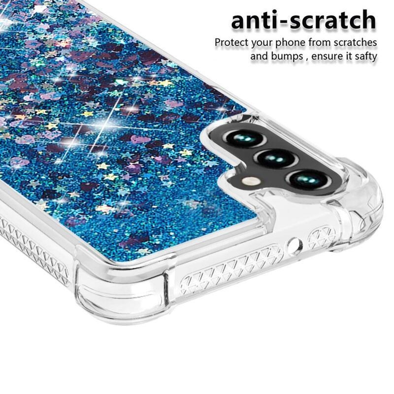 Glitter zselés homokóra tok Samsung Galaxy A13 5G/Galaxy A04s (164,7 x 76,7 x 9,1 mm) - kék/szív