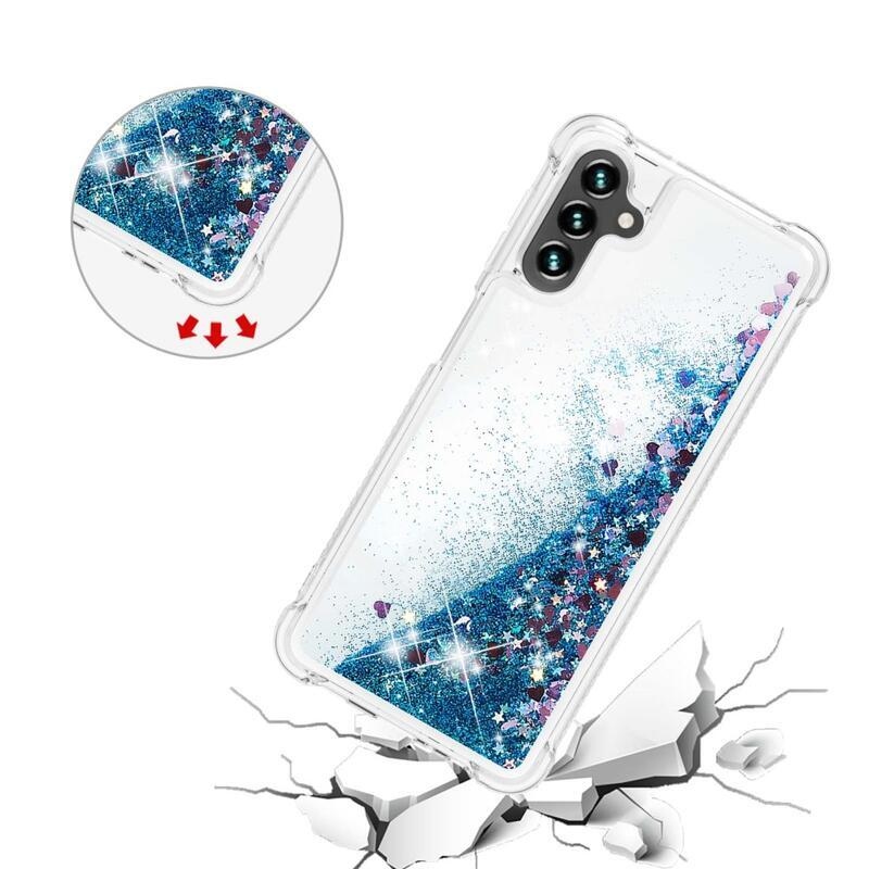 Glitter zselés homokóra tok Samsung Galaxy A13 5G/Galaxy A04s (164,7 x 76,7 x 9,1 mm) - kék/szív