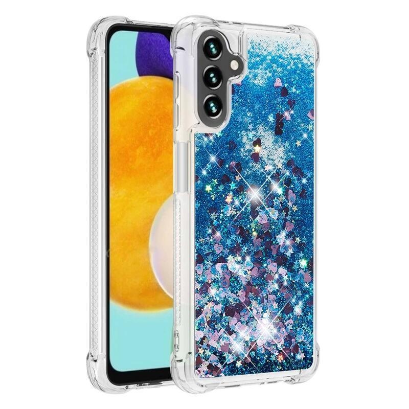 Glitter zselés homokóra tok Samsung Galaxy A13 5G/Galaxy A04s (164,7 x 76,7 x 9,1 mm) - kék/szív