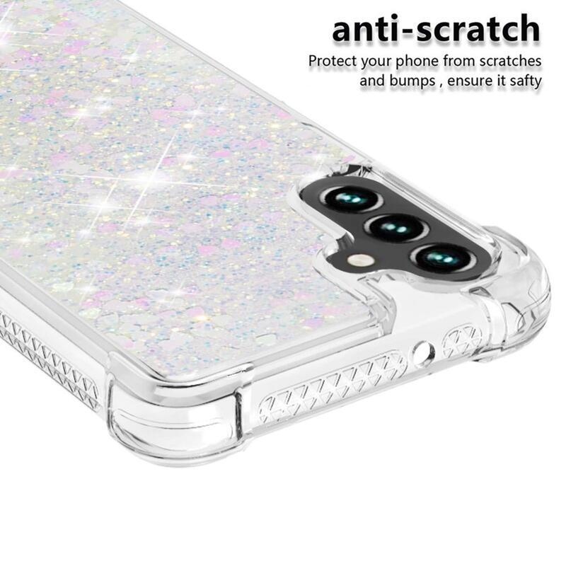 Glitter zselés homokóra tok Samsung Galaxy A13 5G/Galaxy A04s (164,7 x 76,7 x 9,1 mm) - rózsaszín/ezüst/szívecske
