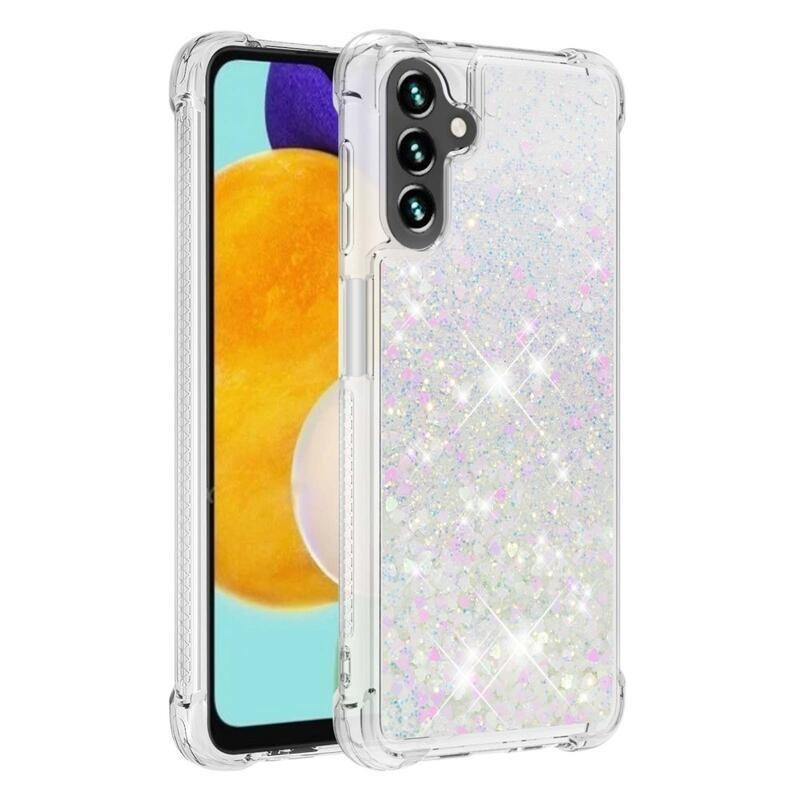 Glitter zselés homokóra tok Samsung Galaxy A13 5G/Galaxy A04s (164,7 x 76,7 x 9,1 mm) - rózsaszín/ezüst/szívecske