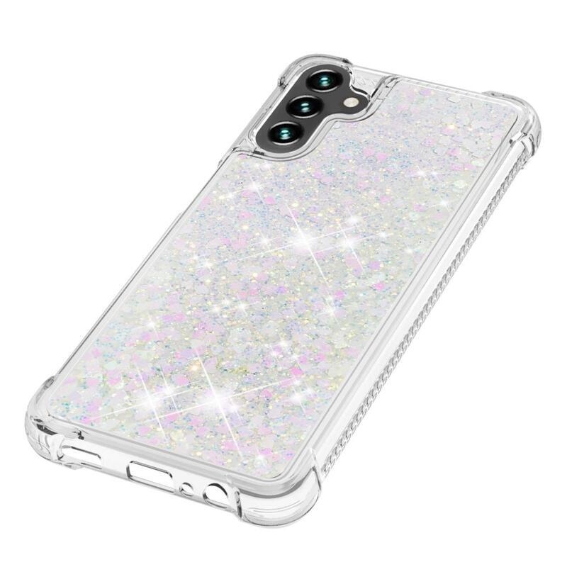 Glitter zselés homokóra tok Samsung Galaxy A13 5G/Galaxy A04s (164,7 x 76,7 x 9,1 mm) - rózsaszín/ezüst/szívecske