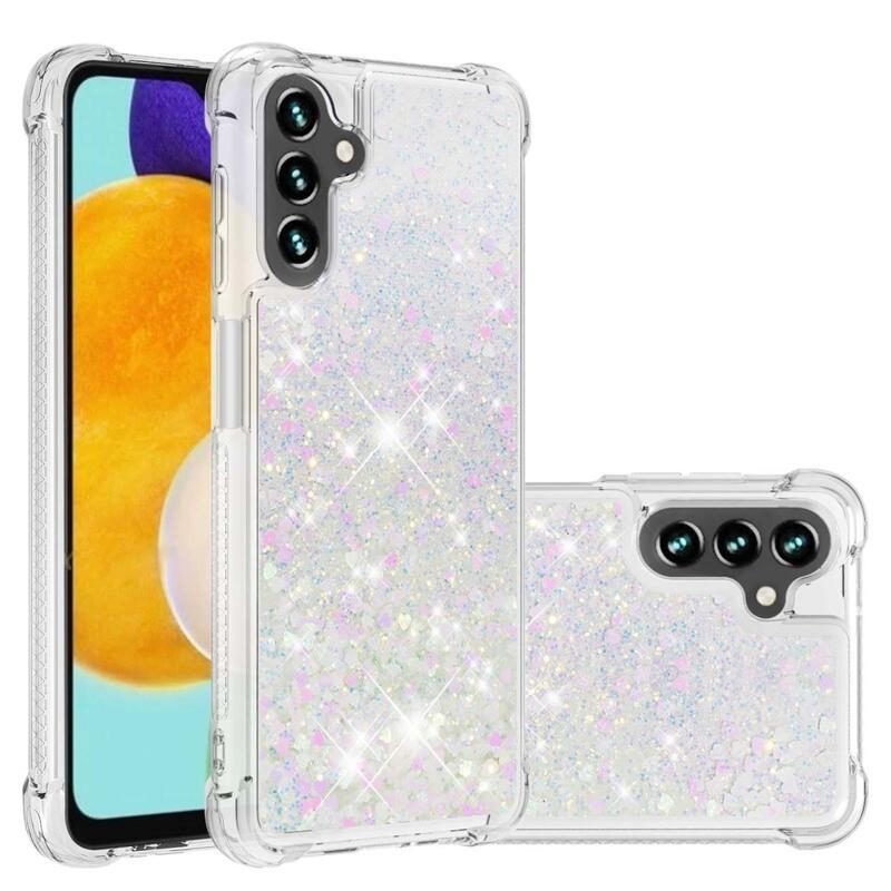 Glitter zselés homokóra tok Samsung Galaxy A13 5G/Galaxy A04s (164,7 x 76,7 x 9,1 mm) - rózsaszín/ezüst/szívecske