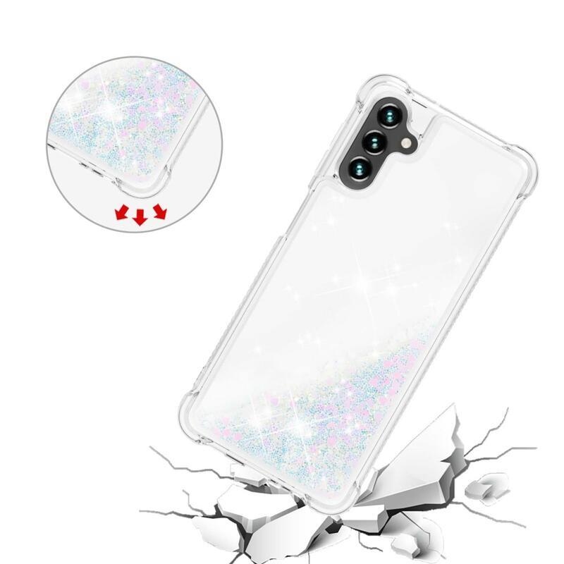 Glitter zselés homokóra tok Samsung Galaxy A13 5G/Galaxy A04s (164,7 x 76,7 x 9,1 mm) - rózsaszín/ezüst/szívecske