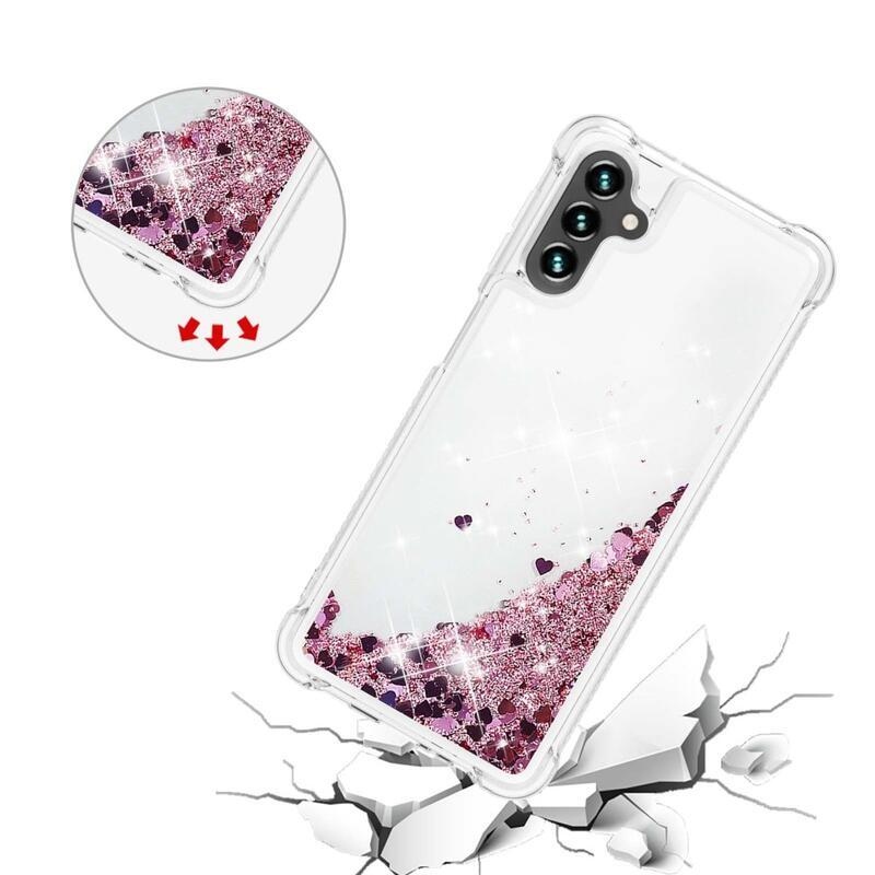 Glitter zselés homokóra tok Samsung Galaxy A13 5G/Galaxy A04s (164,7 x 76,7 x 9,1 mm) - rózsaarany/szívecske