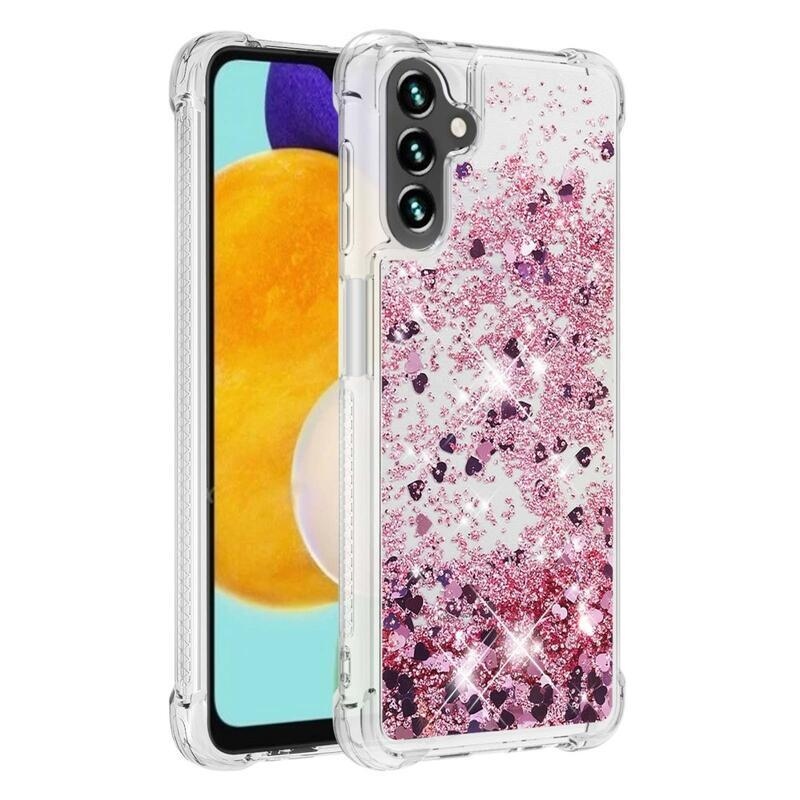 Glitter zselés homokóra tok Samsung Galaxy A13 5G/Galaxy A04s (164,7 x 76,7 x 9,1 mm) - rózsaarany/szívecske