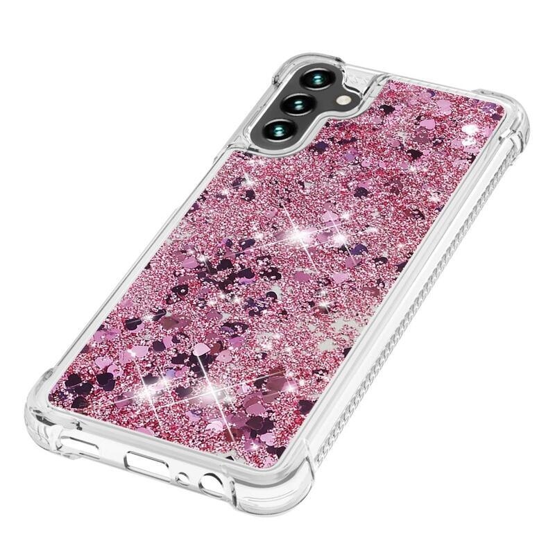 Glitter zselés homokóra tok Samsung Galaxy A13 5G/Galaxy A04s (164,7 x 76,7 x 9,1 mm) - rózsaarany/szívecske