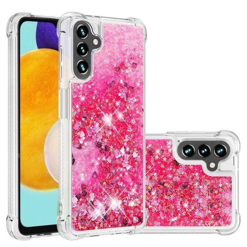 Glitter zselés homokóra tok Samsung Galaxy A13 5G/Galaxy A04s (164,7 x 76,7 x 9,1 mm) - rózsaszín/szív