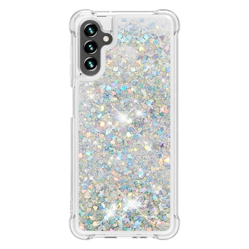 Glitter zselés homokóra tok Samsung Galaxy A13 5G/Galaxy A04s (164,7 x 76,7 x 9,1 mm) - ezüst/szív