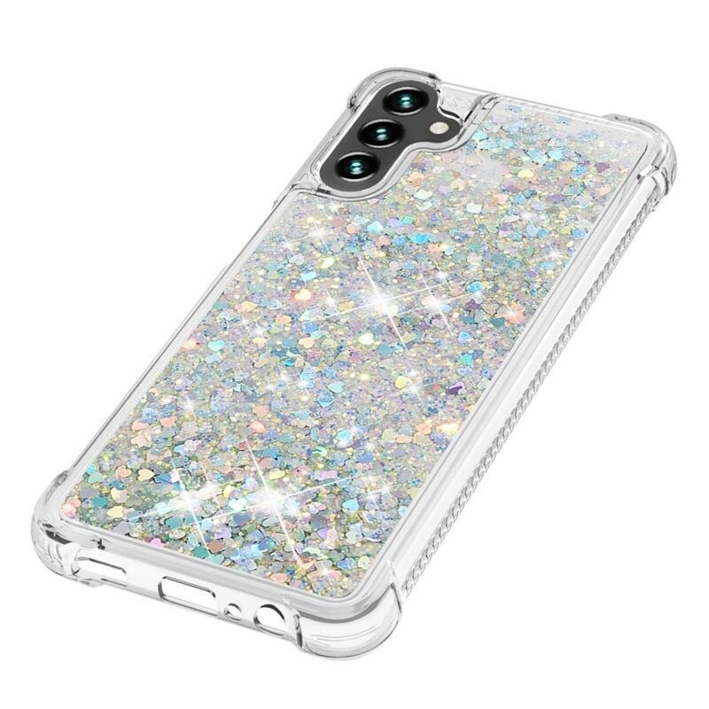 Glitter zselés homokóra tok Samsung Galaxy A13 5G/Galaxy A04s (164,7 x 76,7 x 9,1 mm) - ezüst/szív