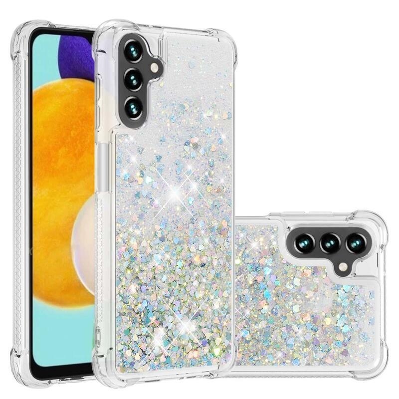 Glitter zselés homokóra tok Samsung Galaxy A13 5G/Galaxy A04s (164,7 x 76,7 x 9,1 mm) - ezüst/szív