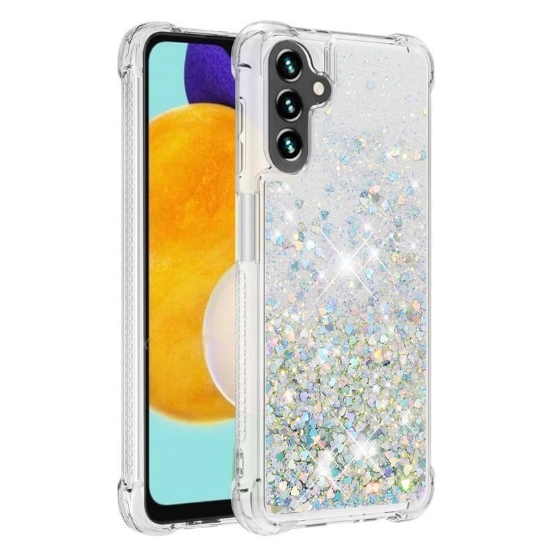 Glitter zselés homokóra tok Samsung Galaxy A13 5G/Galaxy A04s (164,7 x 76,7 x 9,1 mm) - ezüst/szív