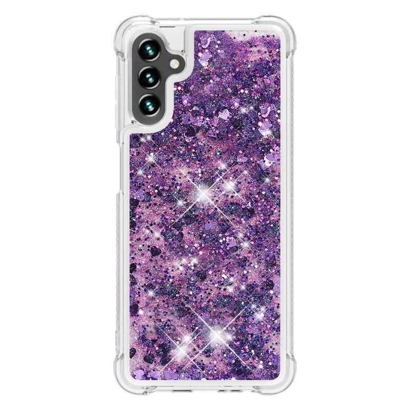 Glitter zselés homokóra tok Samsung Galaxy A13 5G/Galaxy A04s (164,7 x 76,7 x 9,1 mm) - sötétlila/szívecske