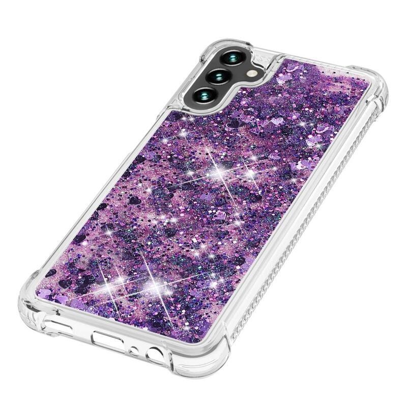 Glitter zselés homokóra tok Samsung Galaxy A13 5G/Galaxy A04s (164,7 x 76,7 x 9,1 mm) - sötétlila/szívecske