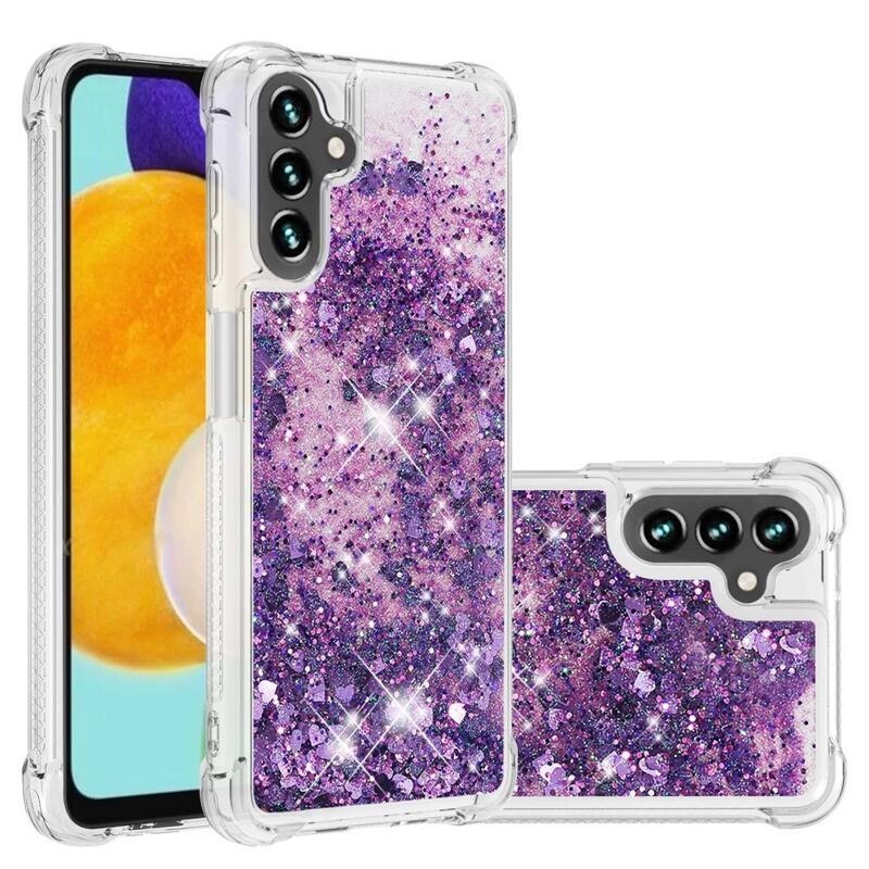 Glitter zselés homokóra tok Samsung Galaxy A13 5G/Galaxy A04s (164,7 x 76,7 x 9,1 mm) - sötétlila/szívecske