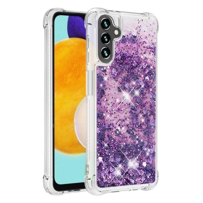 Glitter zselés homokóra tok Samsung Galaxy A13 5G/Galaxy A04s (164,7 x 76,7 x 9,1 mm) - sötétlila/szívecske
