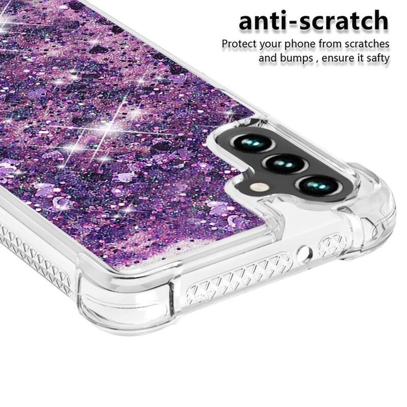 Glitter zselés homokóra tok Samsung Galaxy A13 5G/Galaxy A04s (164,7 x 76,7 x 9,1 mm) - sötétlila/szívecske