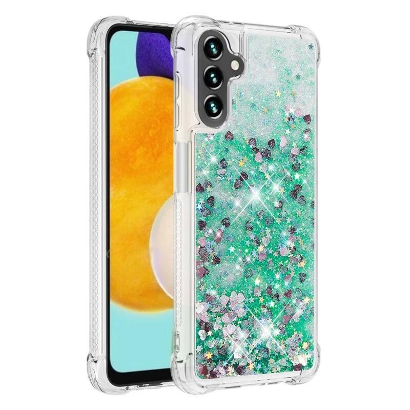 Glitter zselés homokóra tok Samsung Galaxy A13 5G/Galaxy A04s (164.7 x 76.7 x 9.1 mm) - zöld/szív
