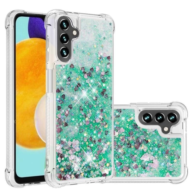 Glitter zselés homokóra tok Samsung Galaxy A13 5G/Galaxy A04s (164.7 x 76.7 x 9.1 mm) - zöld/szív