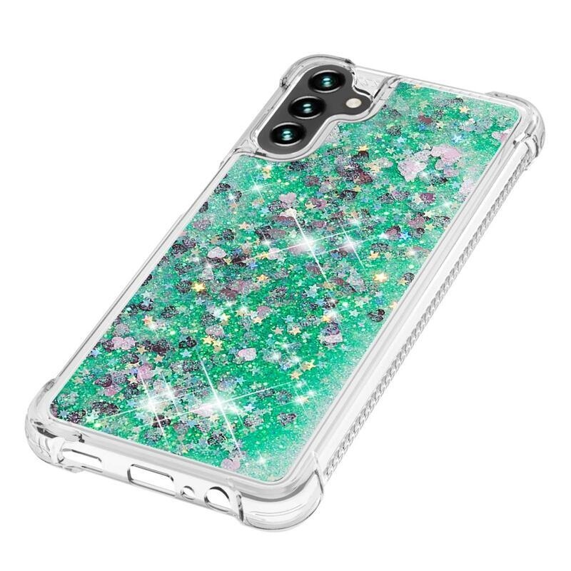 Glitter zselés homokóra tok Samsung Galaxy A13 5G/Galaxy A04s (164.7 x 76.7 x 9.1 mm) - zöld/szív