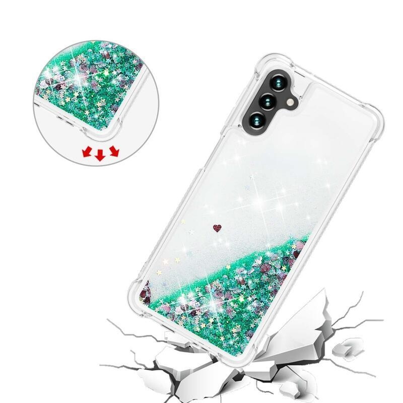 Glitter zselés homokóra tok Samsung Galaxy A13 5G/Galaxy A04s (164.7 x 76.7 x 9.1 mm) - zöld/szív