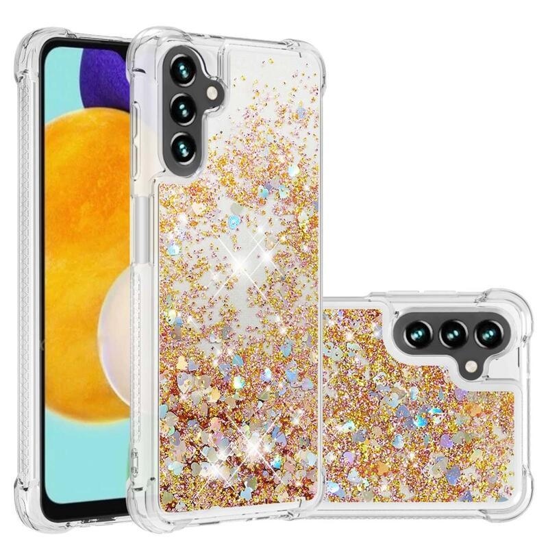 Glitter zselés homokóra tok Samsung Galaxy A13 5G/Galaxy A04s (164,7 x 76,7 x 9,1 mm) - arany/szívecske