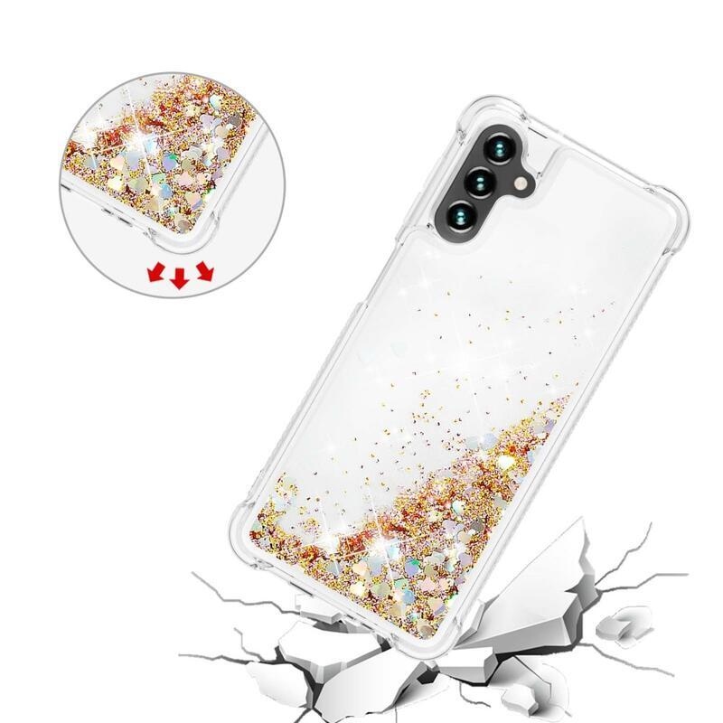 Glitter zselés homokóra tok Samsung Galaxy A13 5G/Galaxy A04s (164,7 x 76,7 x 9,1 mm) - arany/szívecske