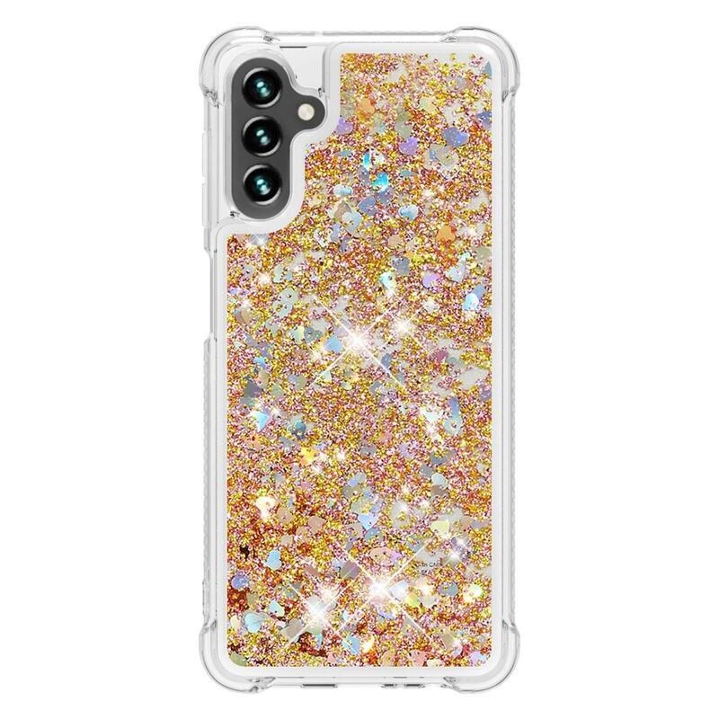 Glitter zselés homokóra tok Samsung Galaxy A13 5G/Galaxy A04s (164,7 x 76,7 x 9,1 mm) - arany/szívecske